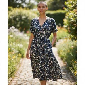 Floral Short Sleeve Midi Dress Ladies Size L